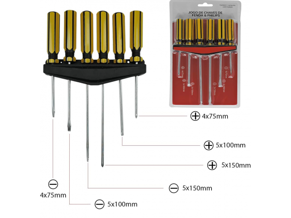 CONJUNTO COM CHAVE DE FENDA E PHILIPS C/6 BAR-41037-75