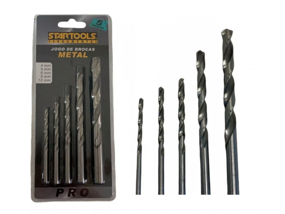 KIT DE BROCAS AÇO RAPIDO METAL C/ 5 PCS  4,5,6,8,10MM STARTOOLS AR0124