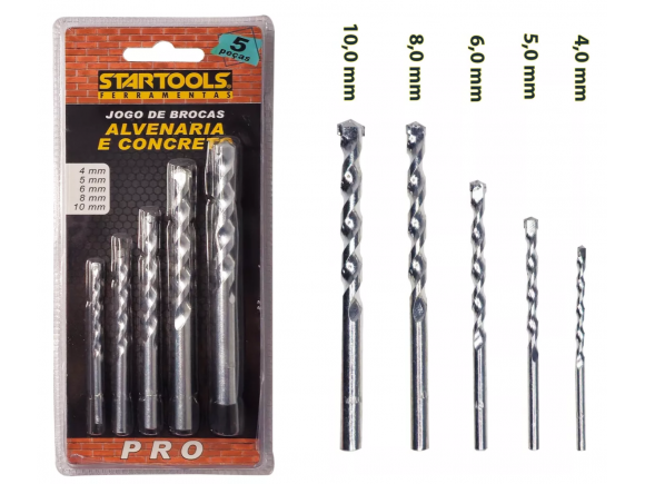 KIT DE BROCAS P/ CONCRETO C/ 5 PCS  4,5,6,8,10MM STARTOOLS AR0122