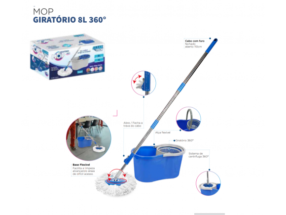 MOP GIRATORIO 8 LITROS CESTO DE PLASTICO CLEAN TECH CT0001