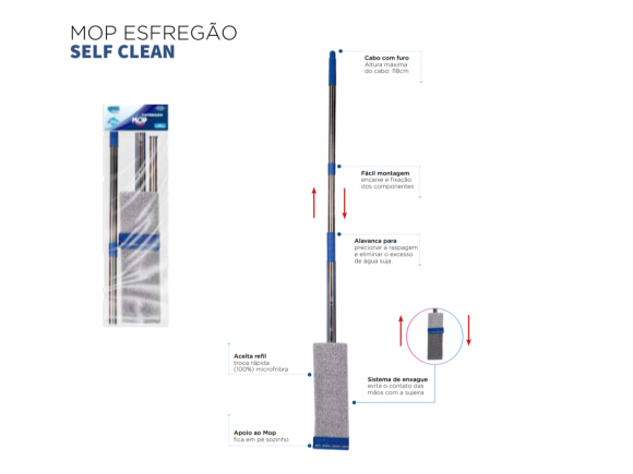 MOP ESFREGÃO CABO DESMONTAVEL CLEAN TECH CT0015