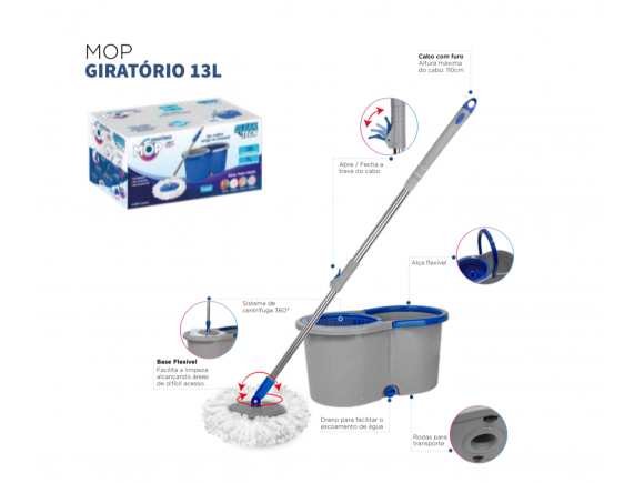 MOP GIRATORIO 13 LITROS CESTO DE PLASTICO CLEAN TECH CT0003