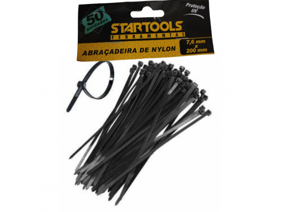 ABRAÇADEIRA DE NYLON PRETA COM 50 PCS 7,6MM X 400MM STARTOOLS AR0568