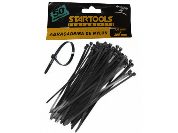 ABRAÇADEIRA DE NYLON PRETA COM 50 PCS 7,6MM X 300MM STARTOOLS AR0567