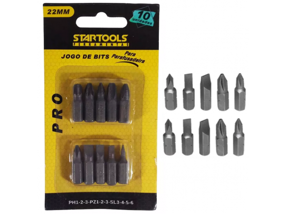 KIT DE BITS 10 PCS P/ PARAFUSADEIRA STARTOOLS AR0404