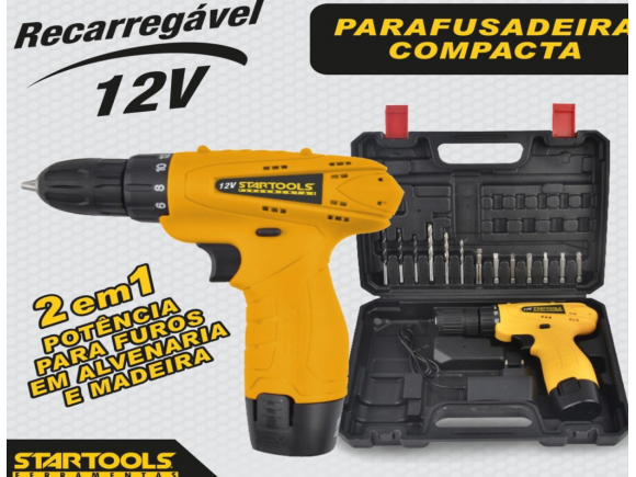 KIT MALETA FERRAMENTAS C/ PARAFUSADEIRA 12V RECARREGAVEL  STARTOOLS AR0290