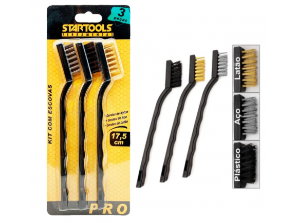 KIT ESCOVA DE AÇO COM 3 PCS 17,5CM  STARTOOLS AR0253