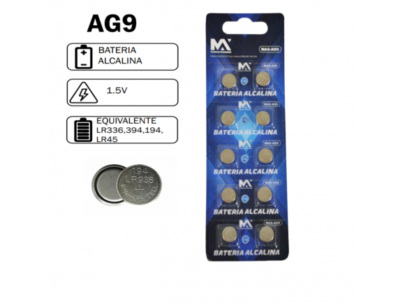 BATERIA ALCALINA AG9 LR936 C/10 UN. 1,5V MAX-AG9