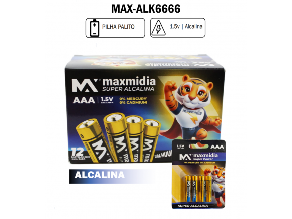 BATERIA PILHA AAA ALCALINA MAXMIDIA C/4 UN. MAX-ALK6666