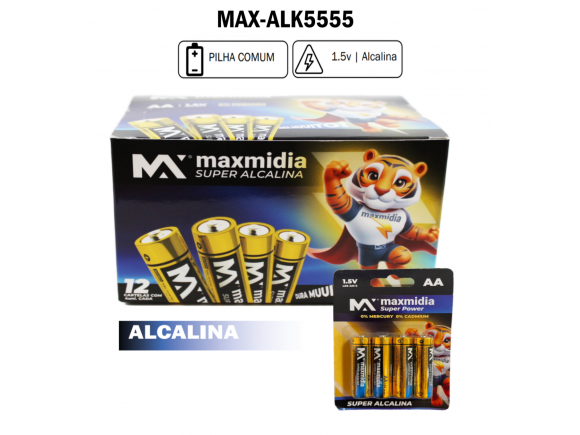 BATERIA PILHA AA ALCALINA C/4 UN. MAXMIDIA MAX-ALK5555