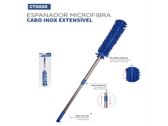 ESPANADOR MICROFIBRA CABO INOX EXTENSIVEL CLEAN TECH CT0020