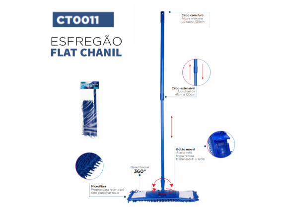 ESFREGÃO MOP FLAT CHANIL MICROFIBRA CLEAN TECH CT0011