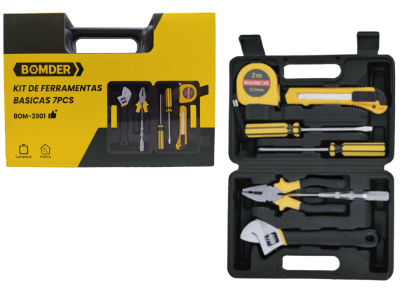 KIT FERRAMENTAS MALETA BASICAS COM 7 PCS BOM-3901