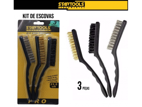 ESCOVA DE AÇO KIT COM 3 PCS 21,5CM  STARTOOLS AR0254