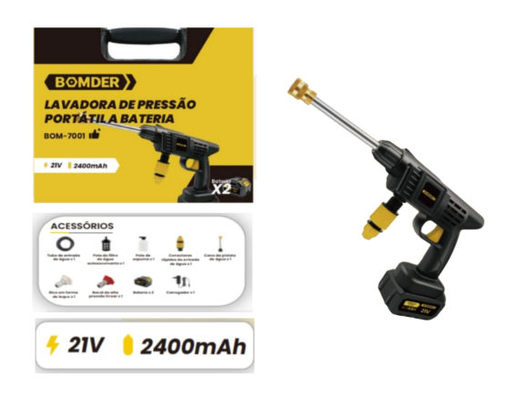 KIT FERRAMENTAS MALETA LAVADORA DE PRESSÃO PORTATIL C/2 BATERIAS 21V BOM-7001