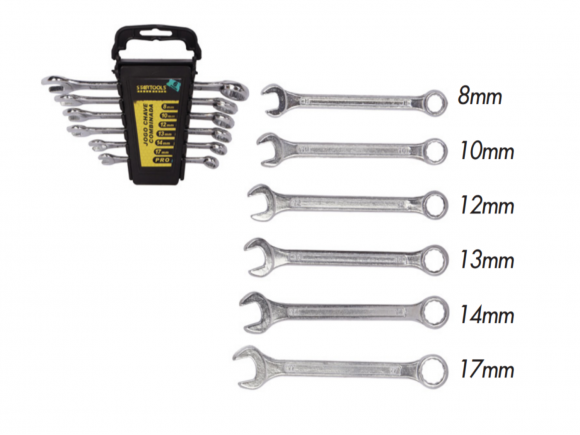 JOGO CHAVE DE BOCA COMBINADA C/6 PÇS 8,10,12,13,14,17 MM AR0706