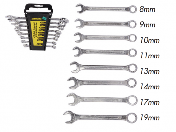 JOGO CHAVE DE BOCA COMBINADA C/8 PÇS 8,9,10,11,12,13,14,17 MM AR0707