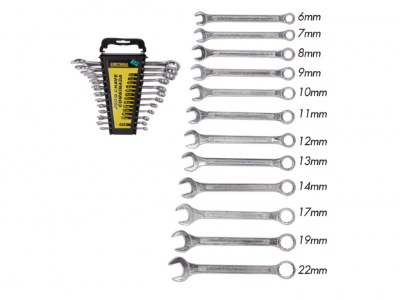JOGO CHAVE DE BOCA COMBINADA C/12 PÇS 6,7,8,9,10,11,12,13,14,17,19,22 MM AR0708