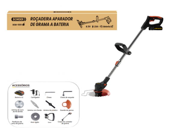 ROÇADEIRA APARADOR DE GRAMA RECARREGAVEL C/2 BATERIAS 21V  BOM-9109