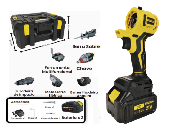 PARAFUSADEIRA NA MALETA MULTIFUNCIONAL 6 EM 1 RECARREGAVEL C/2 BATERIAS 21V  BOM-9712