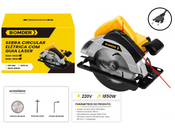 KIT FERRAMENTAS SERRA CIRCULAR ELETRICA 220V 1850W 185MM 7