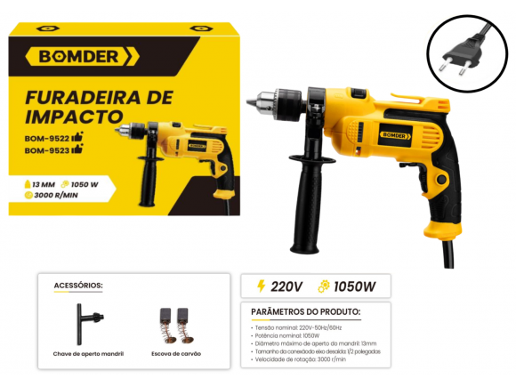 FURADEIRA DE IMPACTO ELETRICA 1050W 220V -50HZ/60HZ BOM-9522