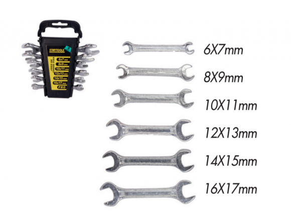 JOGO CHAVE DE BOCA FIXA  C/6 PÇS 6X7,8X9,10X11,12X13,14X15, 16X17 MM AR0726