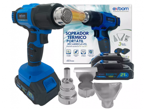 SOPRADOR TERMICO PORTÁTIL RECARREGAVEL C/2 BATERIAS 21V 20000AH EXBOM ST5500D