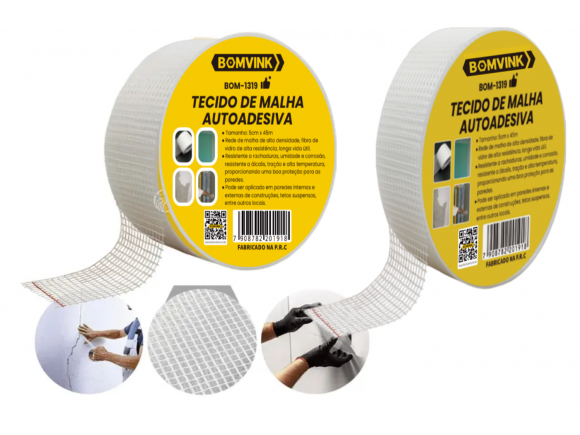 FITA DE MALHA AUTOADESIVA DRYWALL 5CM X 45 METROS BOM-1319