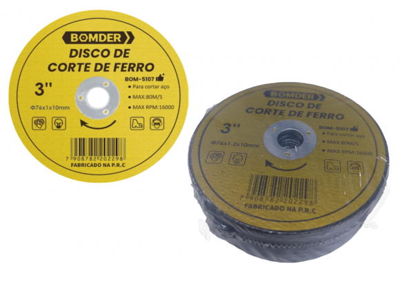 DISCO DE CORTAR AÇO-FERRO 76 X 1.2 X 10 MM COM 20 PCS BOM-5107