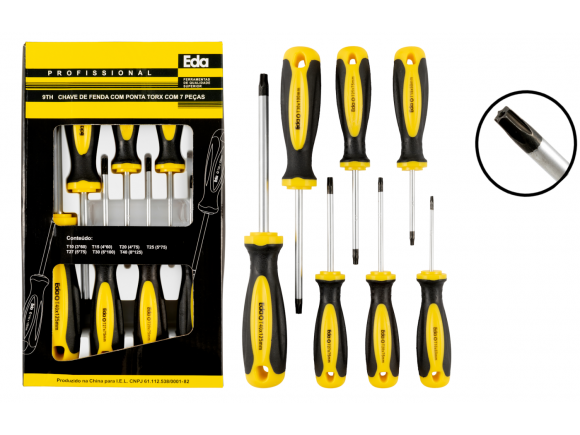 CONJUNTO COM CHAVE TORX  T-10 A T-40 C/ 7 PCS CABO EMBORRACHADO EDA 9TH