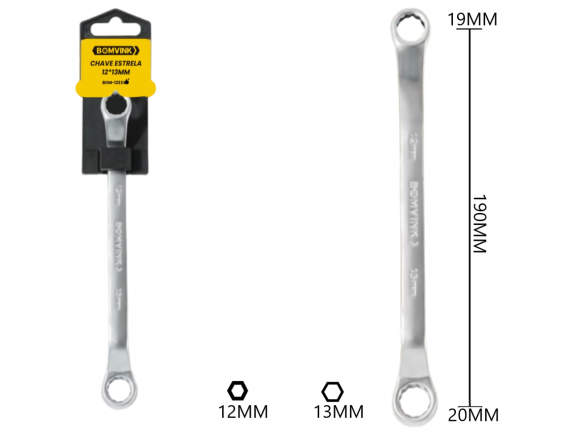 CHAVE ESTRELA ESTRIADO 12 X 13MM BOM-1233