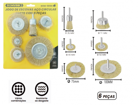 ESCOVA DE AÇO CIRCULAR COM 6 PCS  BOM-5656