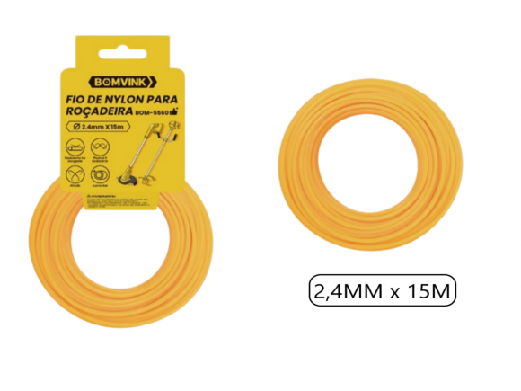 FIO DE NYLON PARA ROÇADEIRA 2.4MM X 15M BOM-5560