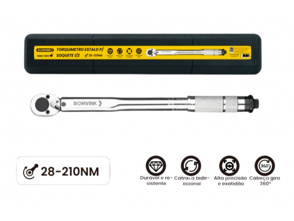 TORQUIMETRO ESTALO P/ SOQUETE 1/2 28-210 N.M BOM-1245