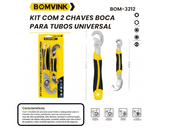 CHAVE MULTI FUNÇÃO UNIVERSAL C/ 2 PCS BOM-3212