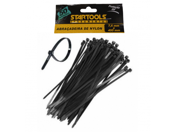 ABRAÇADEIRA DE NYLON PRETA COM 50 PCS 7,6MM X 200MM STARTOOLS AR0566