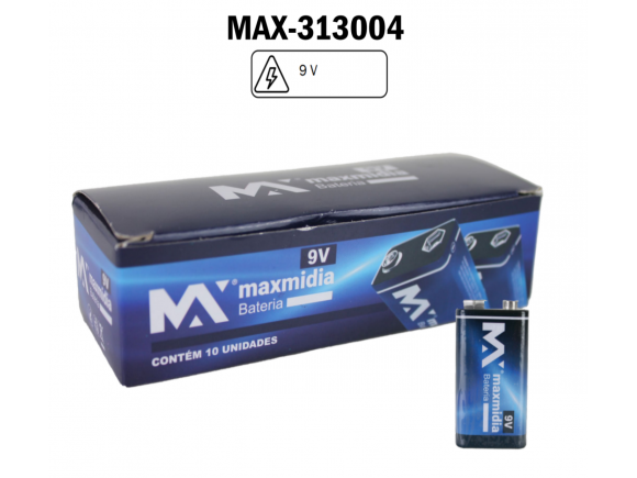 BATERIA 9V  MAXMIDIA CAIXA COM 10 UN. MAX-313004