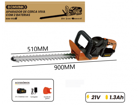 APARADOR DE CERCA VIVA RECARREGAVEL C/2 BATERIAS 21V  BOM-9112