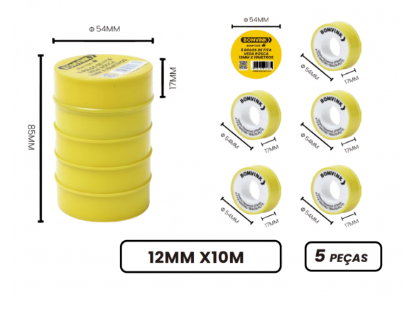 FITA VEDA ROSCA COM 5  PCS 12MM X 10M BOM-1335