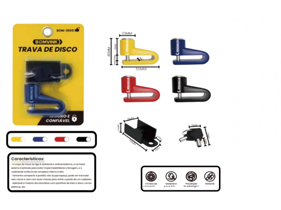 CADEADO TRAVA DE DISCO PARA MOTOCICLETA BOM-2605