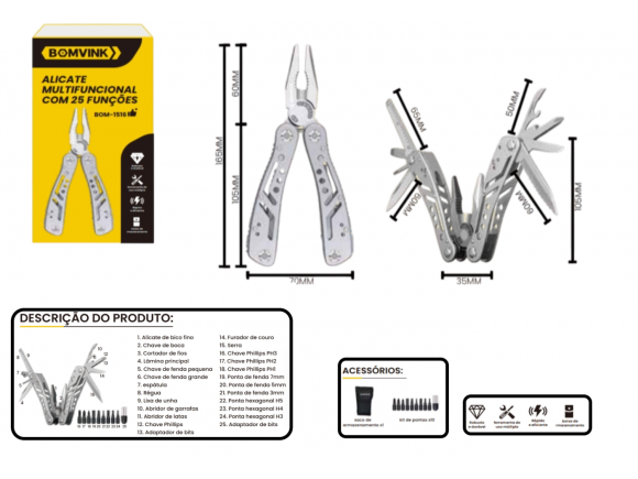 ALICATE MULTIFUNCIONAL  25 FUNÇOES BOM-1516