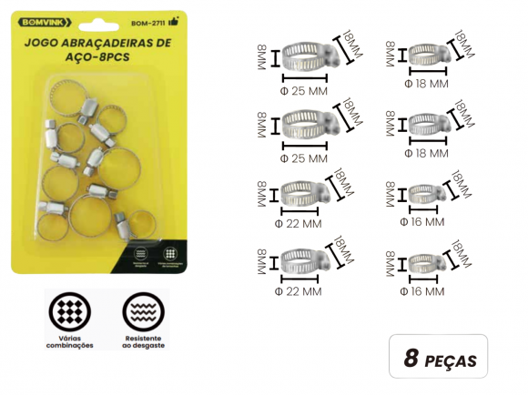 ABRAÇADEIRA DE AÇO COM 8 PCS BOM-2711